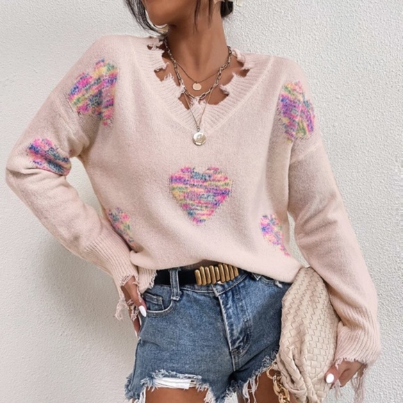 Boho Hearts White Oversized Distressed Sweater - Picture 14 of 16